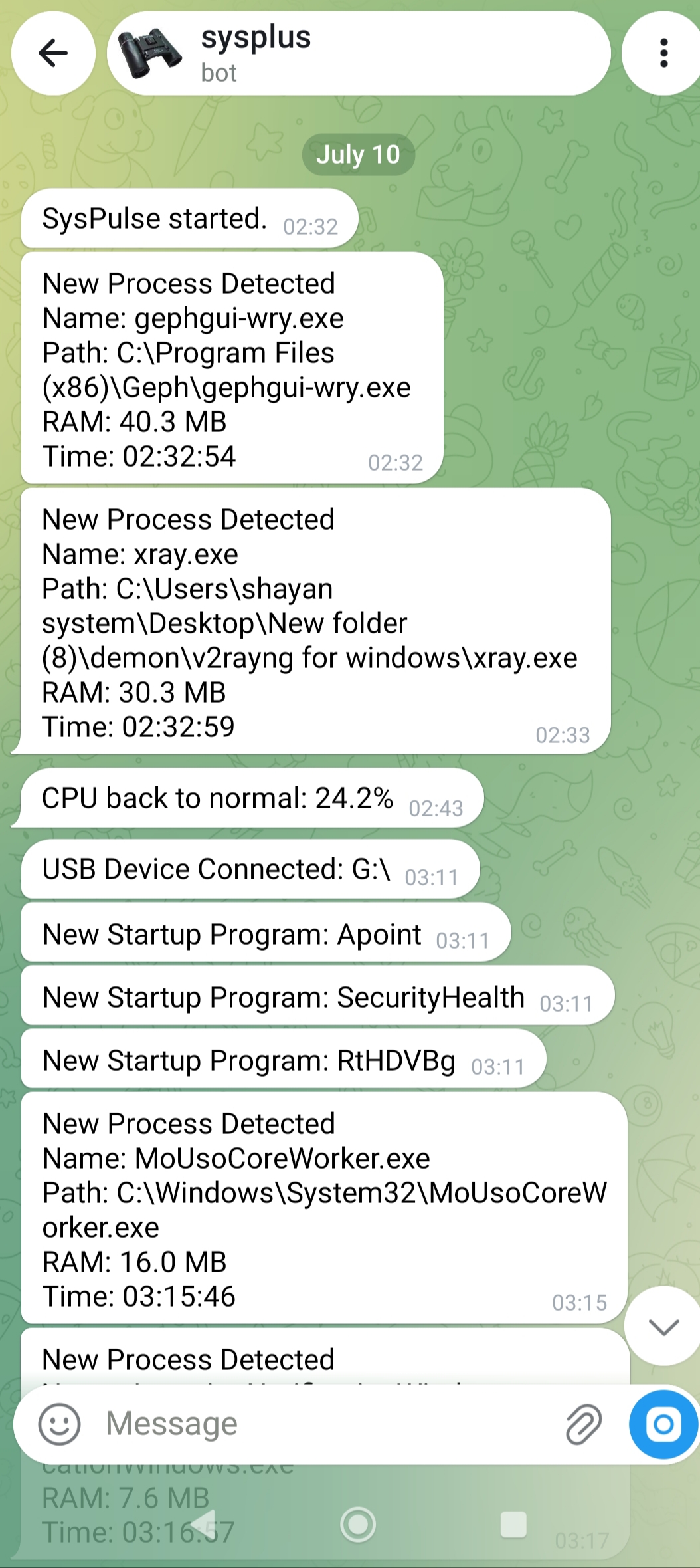 SysPulse Telegram Alert - Process Detection with Full Path